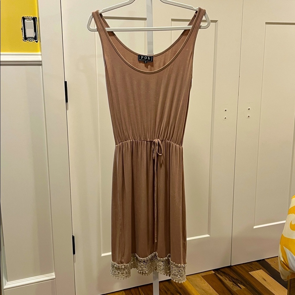 POL NWOT Tan Midi Dress with Lace Detail